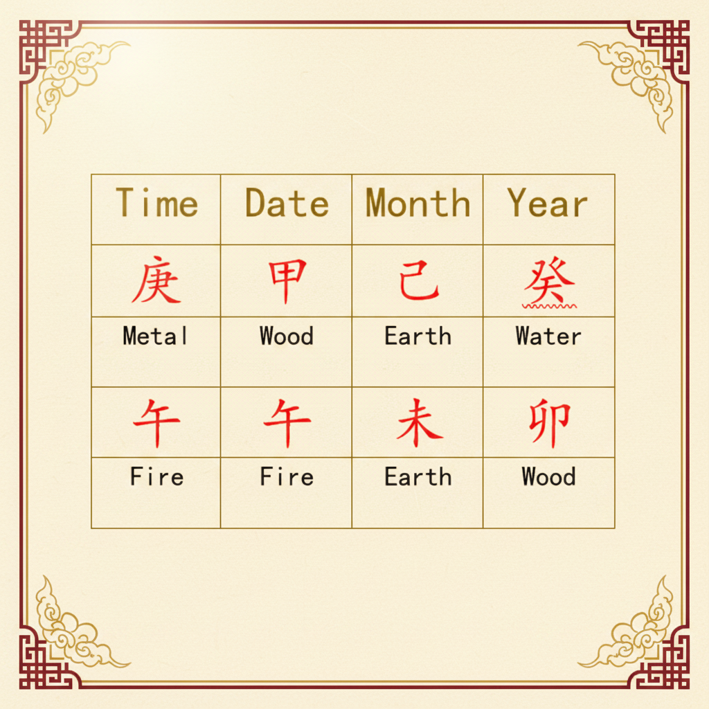 Bazi Four Pillars Chart - Jing Zi Long Geomancy